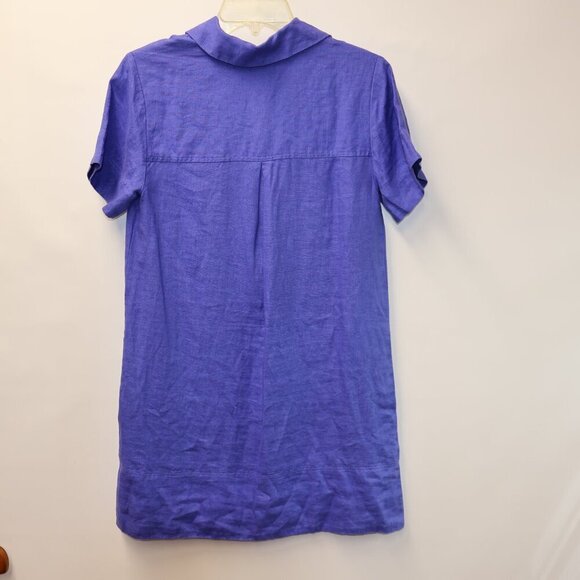 Madewell Women Size XS 100% Linen Mini Shift Dress V neck In Blue Star. - Picture 2 of 14